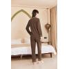 Ekouaer Women’s Fleece Pajama Sets Long Sleeve Button Down Two-piece Sleepwear Soft Lounge Set(Brown)