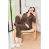 Ekouaer Women’s Fleece Pajama Sets Long Sleeve Button Down Two-piece Sleepwear Soft Lounge Set(Brown)