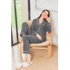 Ekouaer Women’s Fleece Pajama Sets Long Sleeve Button Down Two-piece Sleepwear Soft Lounge Set(Deep Grey)