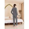 Ekouaer Women’s Fleece Pajama Sets Long Sleeve Button Down Two-piece Sleepwear Soft Lounge Set(Deep Grey)