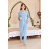 Ekouaer Women’s Fleece Pajama Sets Long Sleeve Button Down Two-piece Sleepwear Soft Lounge Set(Light Blue)
