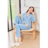 Ekouaer Women’s Fleece Pajama Sets Long Sleeve Button Down Two-piece Sleepwear Soft Lounge Set(Light Blue)