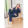 Ekouaer Women’s Fleece Pajama Sets Long Sleeve Button Down Two-piece Sleepwear Soft Lounge Set(Navy Blue)