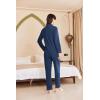 Ekouaer Women’s Fleece Pajama Sets Long Sleeve Button Down Two-piece Sleepwear Soft Lounge Set(Navy Blue)
