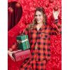 Ekouaer Women’s Fleece Pajama Sets Long Sleeve Button Down Two-piece Sleepwear Soft Lounge Set(Red Plaid)
