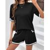 Ekouaer Womens Knit Lounge Set 2 Piece Sweater Sets Short Sleeve Sweatsuit Pullover Tops(Black)
