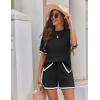 Ekouaer Womens Knit Lounge Set 2 Piece Sweater Sets Short Sleeve Sweatsuit Pullover Tops(Black)