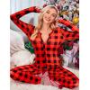 Ekouaer Womens Onesie Adult Button One Piece Pajama Long Sleeve Onesie Pajamas Jumpsuit Sleepwear for Women(Plaid)