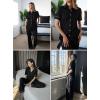 Ekouaer Womens Pajama Sets 2 Piece Button Down Short Sleeve Pjs Set Soft Lounge Set with Long Pants S-XXL(Black)