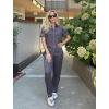 Ekouaer Womens Pajama Sets 2 Piece Button Down Short Sleeve Pjs Set Soft Lounge Set with Long Pants S-XXL(Dark Grey)