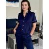 Ekouaer Womens Pajama Sets 2 Piece Button Down Short Sleeve Pjs Set Soft Lounge Set with Long Pants S-XXL(Navy Blue)