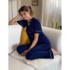 Ekouaer Womens Pajama Sets 2 Piece Button Down Short Sleeve Pjs Set Soft Lounge Set with Long Pants S-XXL(Navy Blue)