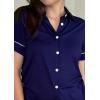 Ekouaer Womens Pajama Sets 2 Piece Button Down Short Sleeve Pjs Set Soft Lounge Set with Long Pants S-XXL(Navy Blue)