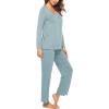Ekouaer Womens Pajama Sets 2 Piece Lounge Set Fall Winter Pajamas Long Sleeve Pjs Top and Pants Soft Pj Sets Loose Sleepwear(Aqua Green)