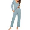 Ekouaer Womens Pajama Sets 2 Piece Lounge Set Fall Winter Pajamas Long Sleeve Pjs Top and Pants Soft Pj Sets Loose Sleepwear(Aqua Green)