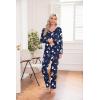 Ekouaer Womens Pajama Sets 2 Piece Lounge Set Fall Winter Pajamas Long Sleeve Pjs Top and Pants Soft Pj Sets Loose Sleepwear(Blue White Flower)
