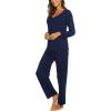 Ekouaer Womens Pajama Sets 2 Piece Lounge Set Fall Winter Pajamas Long Sleeve Pjs Top and Pants Soft Pj Sets Loose Sleepwear(Dark Blue)
