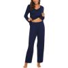 Ekouaer Womens Pajama Sets 2 Piece Lounge Set Fall Winter Pajamas Long Sleeve Pjs Top and Pants Soft Pj Sets Loose Sleepwear(Dark Blue)