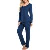 Ekouaer Womens Pajama Sets 2 Piece Lounge Set Fall Winter Pajamas Long Sleeve Pjs Top and Pants Soft Pj Sets Loose Sleepwear(Navy Blue)