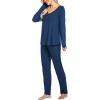 Ekouaer Womens Pajama Sets 2 Piece Lounge Set Fall Winter Pajamas Long Sleeve Pjs Top and Pants Soft Pj Sets Loose Sleepwear(Navy Blue)
