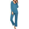 Ekouaer Womens Pajama Sets 2 Piece Lounge Set Fall Winter Pajamas Long Sleeve Pjs Top and Pants Soft Pj Sets Loose Sleepwear(Peacock Blue)