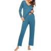 Ekouaer Womens Pajama Sets 2 Piece Lounge Set Fall Winter Pajamas Long Sleeve Pjs Top and Pants Soft Pj Sets Loose Sleepwear(Peacock Blue)