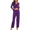 Ekouaer Womens Pajama Sets 2 Piece Lounge Set Fall Winter Pajamas Long Sleeve Pjs Top and Pants Soft Pj Sets Loose Sleepwear(Purple)