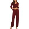 Ekouaer Womens Pajama Sets 2 Piece Lounge Set Fall Winter Pajamas Long Sleeve Pjs Top and Pants Soft Pj Sets Loose Sleepwear(Wine Red)