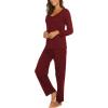 Ekouaer Womens Pajama Sets 2 Piece Lounge Set Fall Winter Pajamas Long Sleeve Pjs Top and Pants Soft Pj Sets Loose Sleepwear(Wine Red)