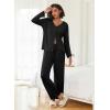 Ekouaer Womens Pajama Sets Button Up Long Sleeve Pjs Soft Lounge Set 2 Piece Sleepwear with Pockets(Black)