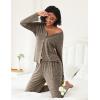 Ekouaer Womens Pajama Sets Button Up Long Sleeve Pjs Soft Lounge Set 2 Piece Sleepwear with Pockets(Brown)