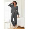 Ekouaer Womens Pajama Sets Button Up Long Sleeve Pjs Soft Lounge Set 2 Piece Sleepwear with Pockets(Flower Grey)