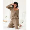 Ekouaer Womens Pajama Sets Button Up Long Sleeve Pjs Soft Lounge Set 2 Piece Sleepwear with Pockets(Khaki)