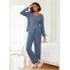 Ekouaer Womens Pajama Sets Button Up Long Sleeve Pjs Soft Lounge Set 2 Piece Sleepwear with Pockets(Navy)