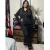 Ekouaer Womens Pajama Sets Long Sleeve Ribbed Knit Lounge Set Button Down Soft 2 Piece Pjs With Pockets(Black)