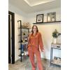 Ekouaer Womens Pajama Sets Long Sleeve Ribbed Knit Lounge Set Button Down Soft 2 Piece Pjs With Pockets(Caramel)