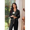 Ekouaer Womens Pajama Sets Satin Silk Pjs Classic Button Down Sleepwear Soft Long Sleeve Lounge Sets(Black)