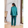 Ekouaer Womens Pajama Sets Satin Silk Pjs Classic Button Down Sleepwear Soft Long Sleeve Lounge Sets(Blue Green)