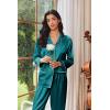 Ekouaer Womens Pajama Sets Satin Silk Pjs Classic Button Down Sleepwear Soft Long Sleeve Lounge Sets(Blue Green)