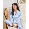 Ekouaer Womens Pajama Sets Satin Silk Pjs Classic Button Down Sleepwear Soft Long Sleeve Lounge Sets(Blue Striped)