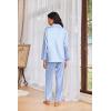 Ekouaer Womens Pajama Sets Satin Silk Pjs Classic Button Down Sleepwear Soft Long Sleeve Lounge Sets(Blue Striped)