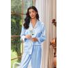 Ekouaer Womens Pajama Sets Satin Silk Pjs Classic Button Down Sleepwear Soft Long Sleeve Lounge Sets(Clear Blue)