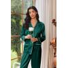 Ekouaer Womens Pajama Sets Satin Silk Pjs Classic Button Down Sleepwear Soft Long Sleeve Lounge Sets(Deep Green)