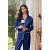 Ekouaer Womens Pajama Sets Satin Silk Pjs Classic Button Down Sleepwear Soft Long Sleeve Lounge Sets(Navy Blue)