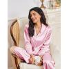 Ekouaer Womens Pajama Sets Satin Silk Pjs Classic Button Down Sleepwear Soft Long Sleeve Lounge Sets(Pink)