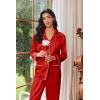 Ekouaer Womens Pajama Sets Satin Silk Pjs Classic Button Down Sleepwear Soft Long Sleeve Lounge Sets(Red)