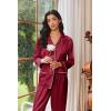 Ekouaer Womens Pajama Sets Satin Silk Pjs Classic Button Down Sleepwear Soft Long Sleeve Lounge Sets(Wine Red)