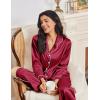 Ekouaer Womens Pajama Sets Satin Silk Pjs Classic Button Down Sleepwear Soft Long Sleeve Lounge Sets(Wine Red)