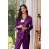 Ekouaer Womens Pajama Sets Satin Silk Pjs Classic Button Down Sleepwear Soft Long Sleeve Lounge Sets(Wineberry)