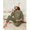 Ekouaer Womens Pajamas Set Waffle Knit Long Sleeve Lounge Set 2 Piece Pj Loungewear Sleepwear S-XXL(Army Green)